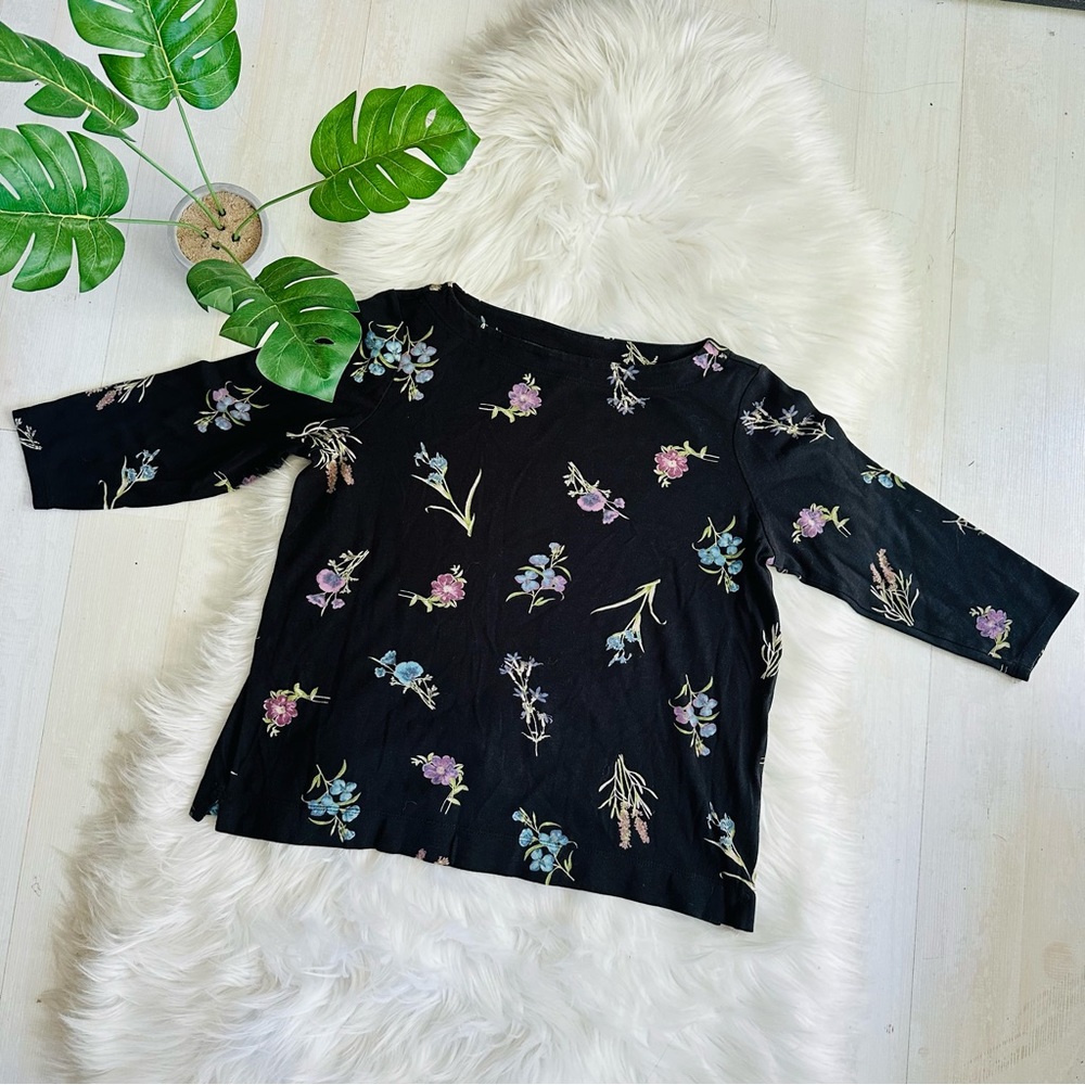 J. Jill Printed Soft Floral Quarter Sleeve Boat Neck Top, XS